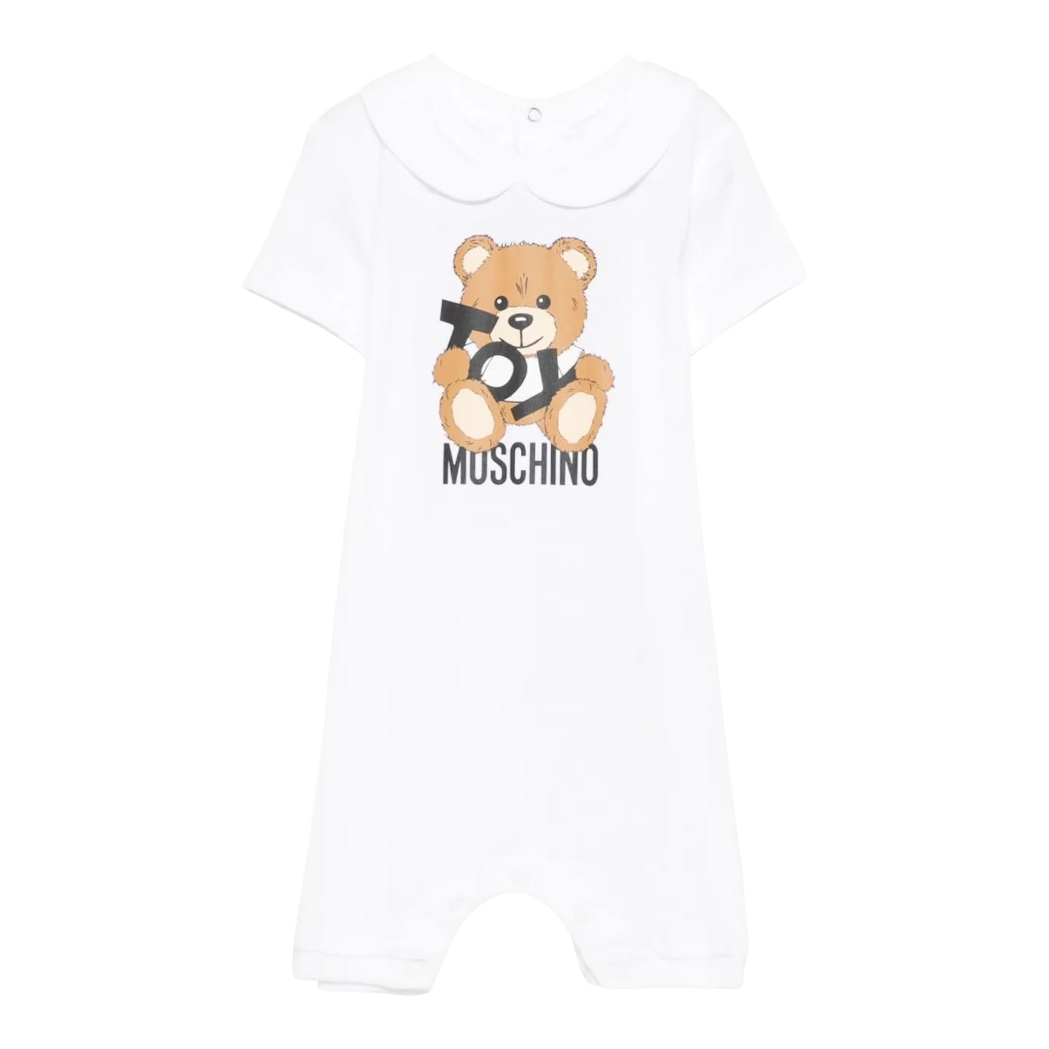 Moschino Pagliaccetto Tinta Unita con Stampa per Neonata MUT049 BIANCO MOSCHINO 
