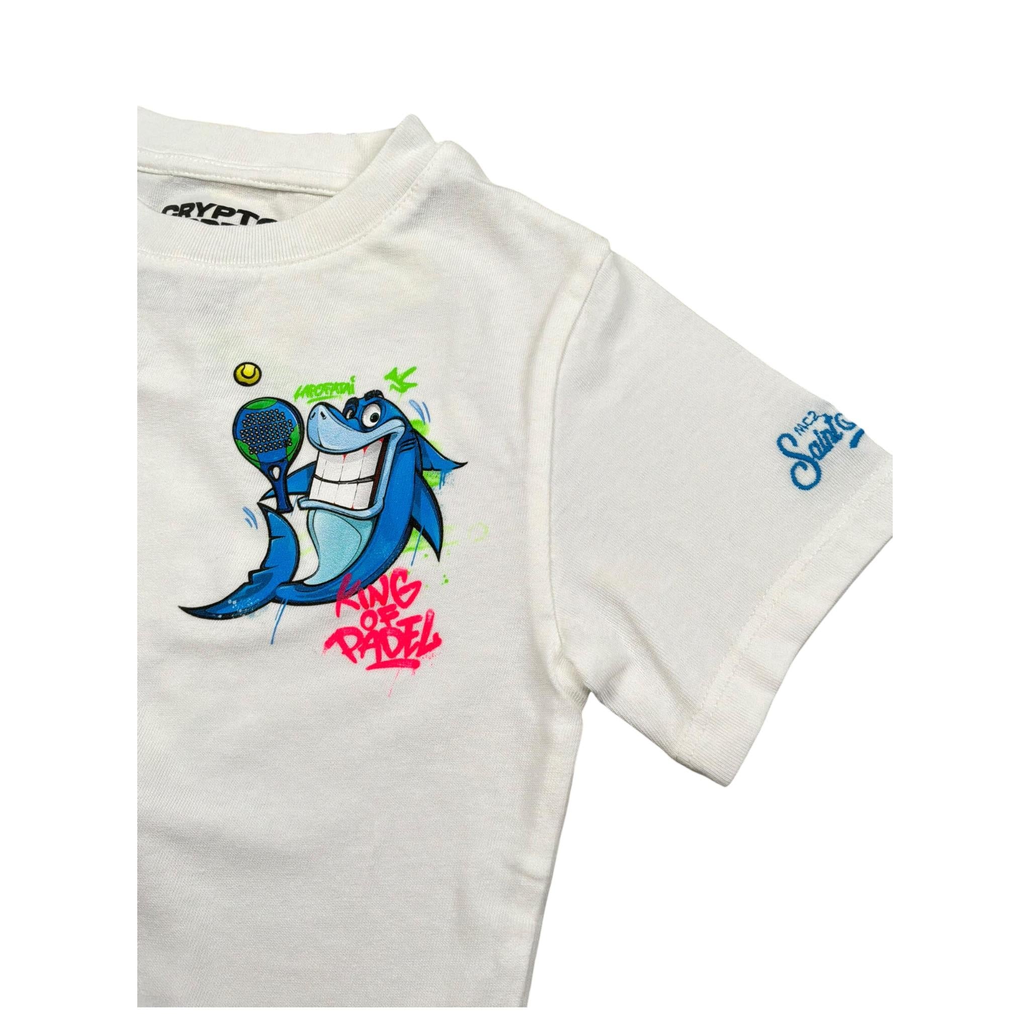 Saint Barth T-Shirt Girocollo Tinta Unita con Stampa  per Bambino CPT BIANCO SAINT BARTH 