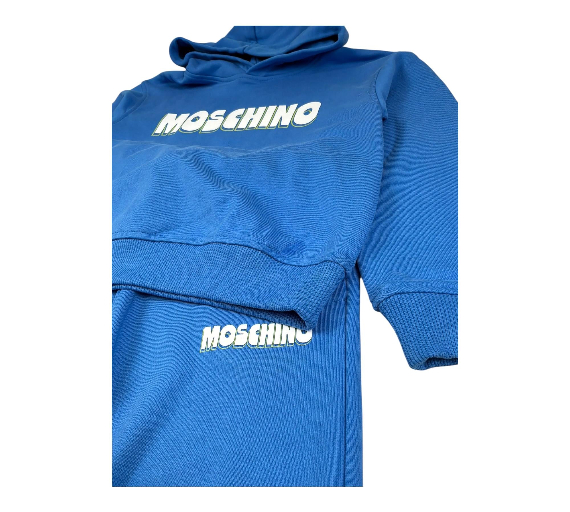 Moschino Completo 2 Pezzi Felpa-Pantalone Tinta Unita per Bambino HUK04G BLU MOSCHINO 