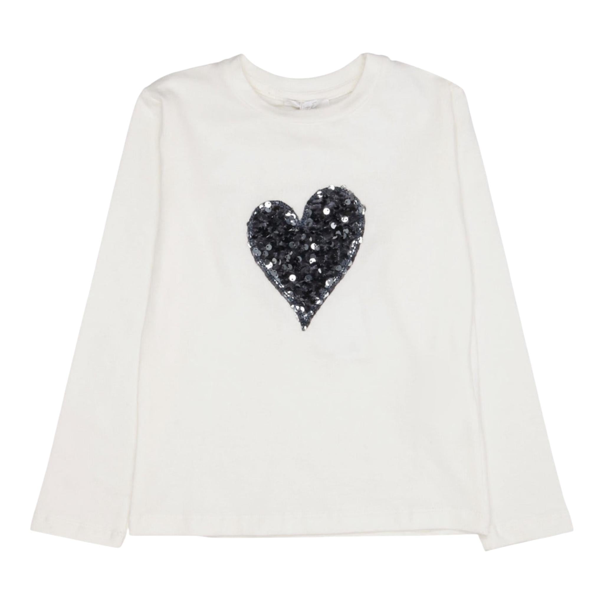LU LU BY MISS GRANT shirt girocollo tinta unita con cuore paillettato Panna per Bambina LL3357 PANNA LU LU BY MISS GRANT 
