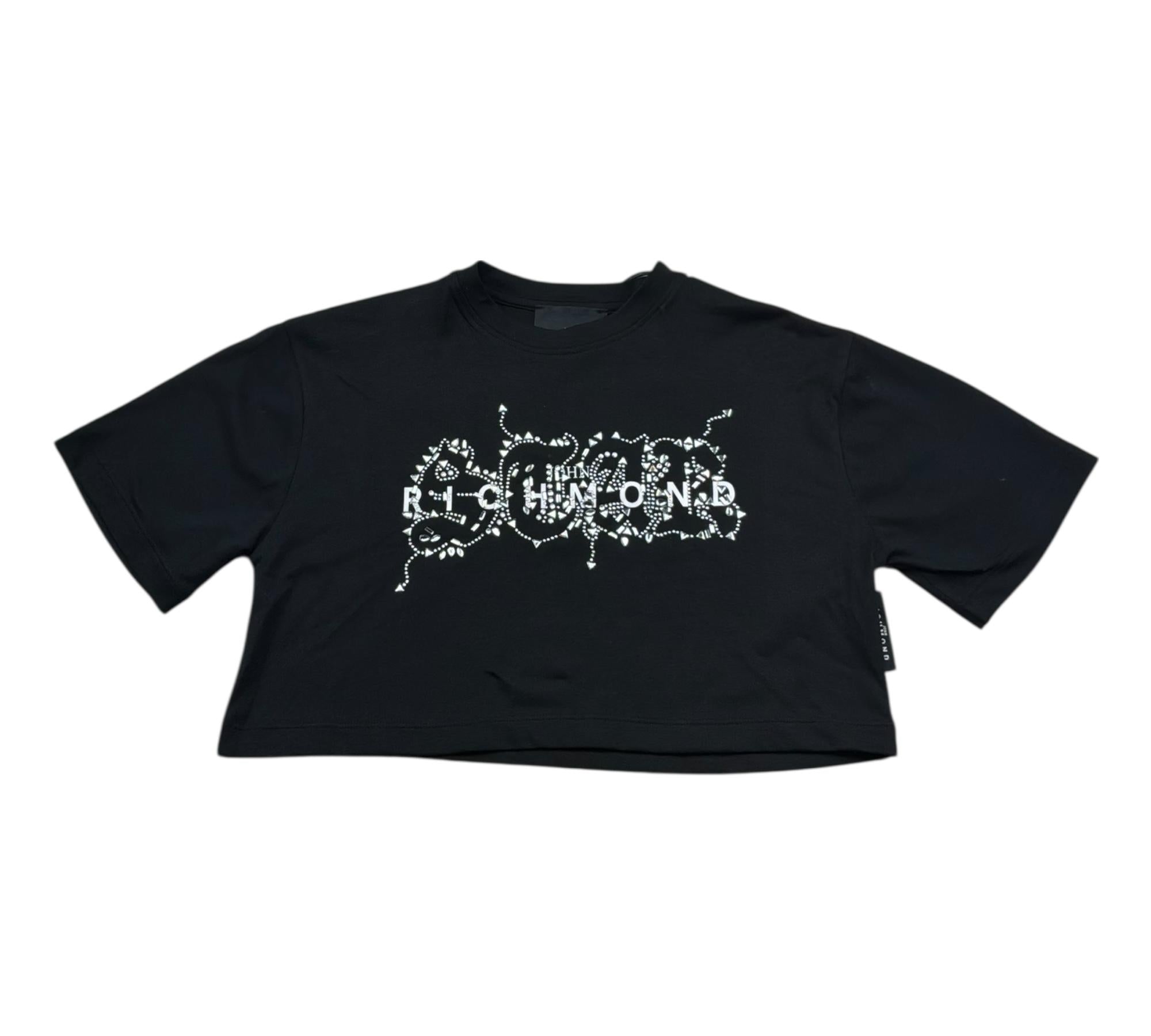 John Richmond T-Shirt Girocollo Tinta Unita con Brillantini per Bambina RGP26203TS NERO JOHN RICHMOND 