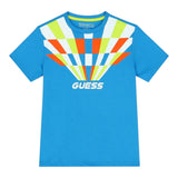 Guess T-Shirt Girocollo Tinta Unita con Stampa Azzurro per Neonato