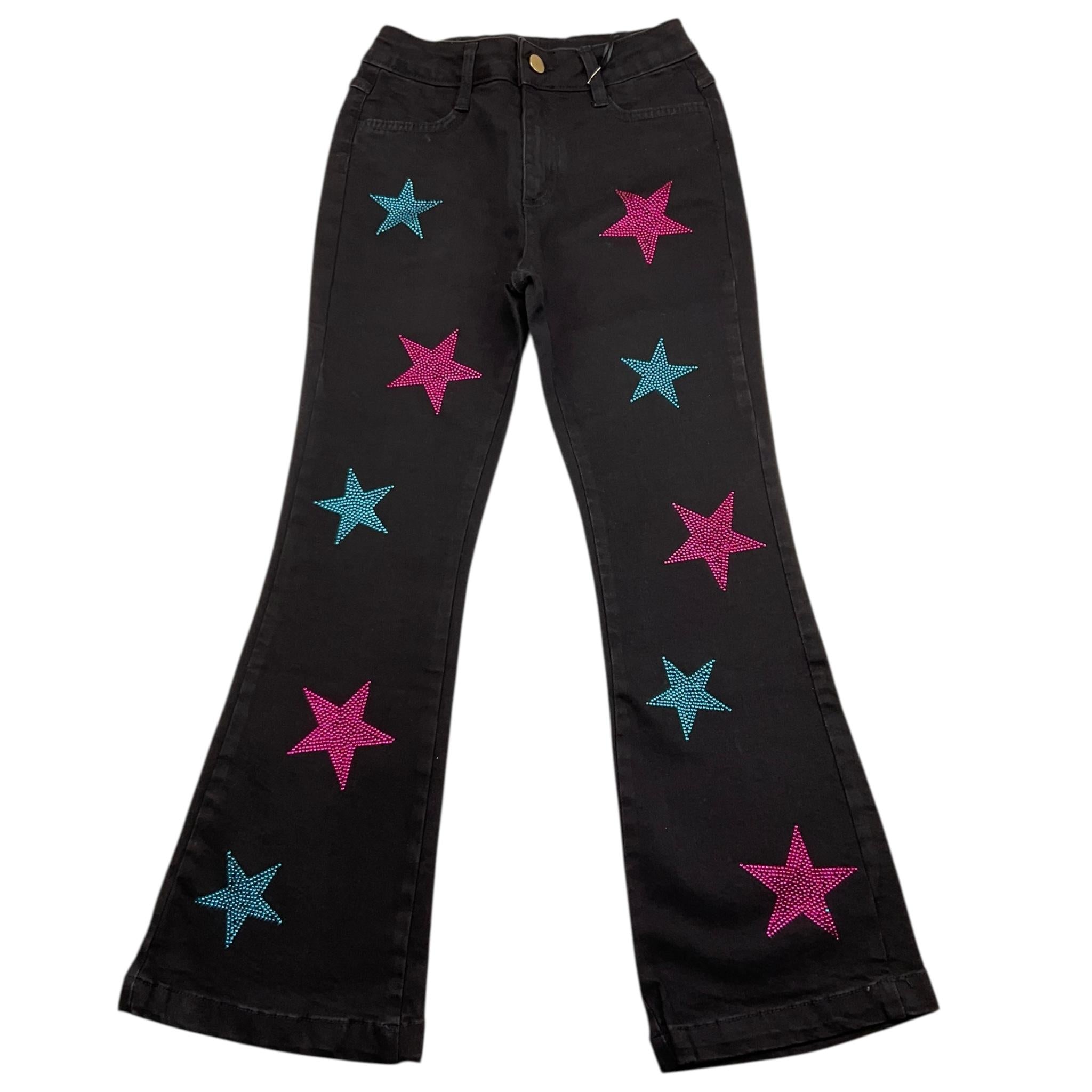 MARC ELLIS jeans tinta unita modello zampa con stampa stelle Nero per Bambina JMJPT00210X NERO MARC ELLIS 