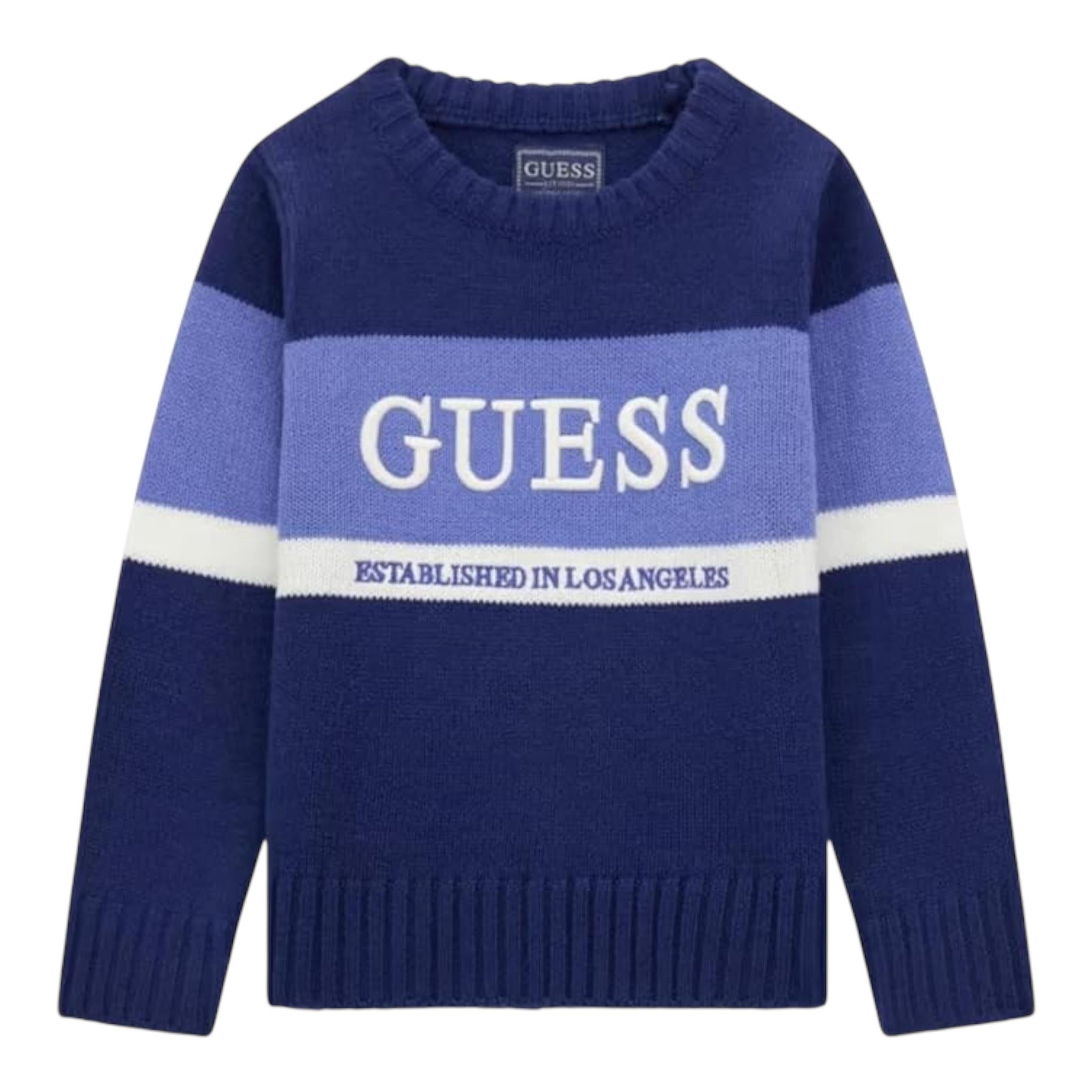 GUESS maglia girocollo tinta unita con stampa logo in contrasto Blu per Neonato N4BR02Z32N0N BLU GUESS 