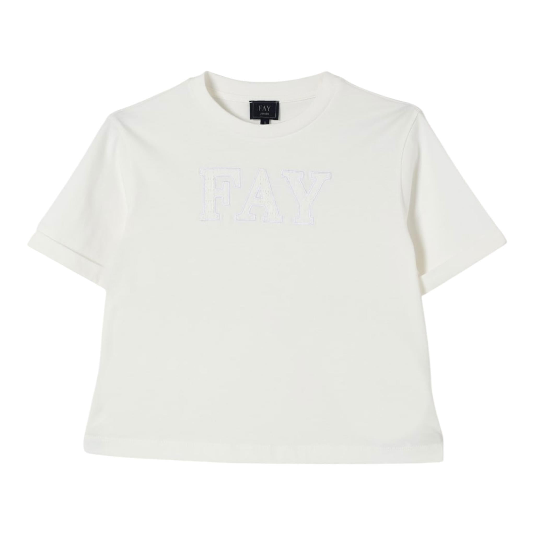 Fay T-Shirt Tinta Unita con Stampa per Bambino FW8A21 PANNA FAY 
