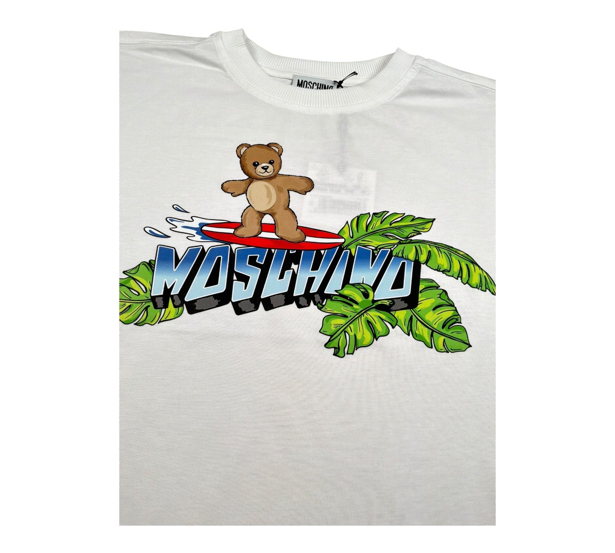 Moschino T-Shirt Girocollo Tinta Unita con Logo per Bambino HUM05K BIANCO MOSCHINO 