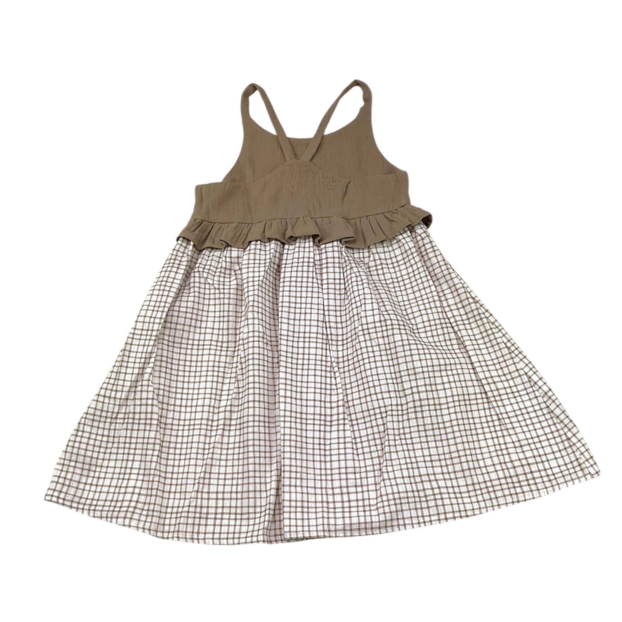 Petit Indi Abito Bicolore con Fantasia Quadri per Bambina SS25BK6527 BIANCO PETIT INDI 