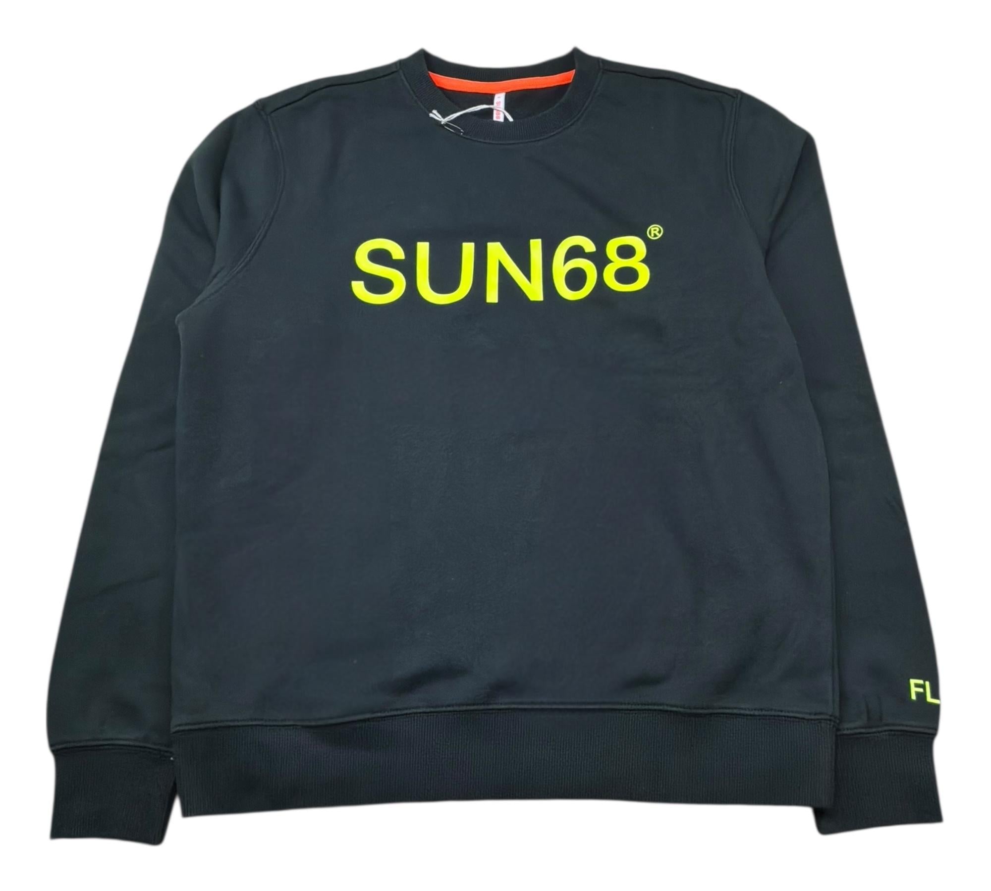 Sun68 Felpa Chiusa Girocollo Tinta Unita con Logo per Bambino F31310 NERO SUN68 