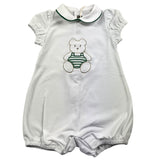 Little Bear Pagliaccetto Mezza Manica Tinta Unita Con Stampa Orso Bianco/Verde Per Neonato