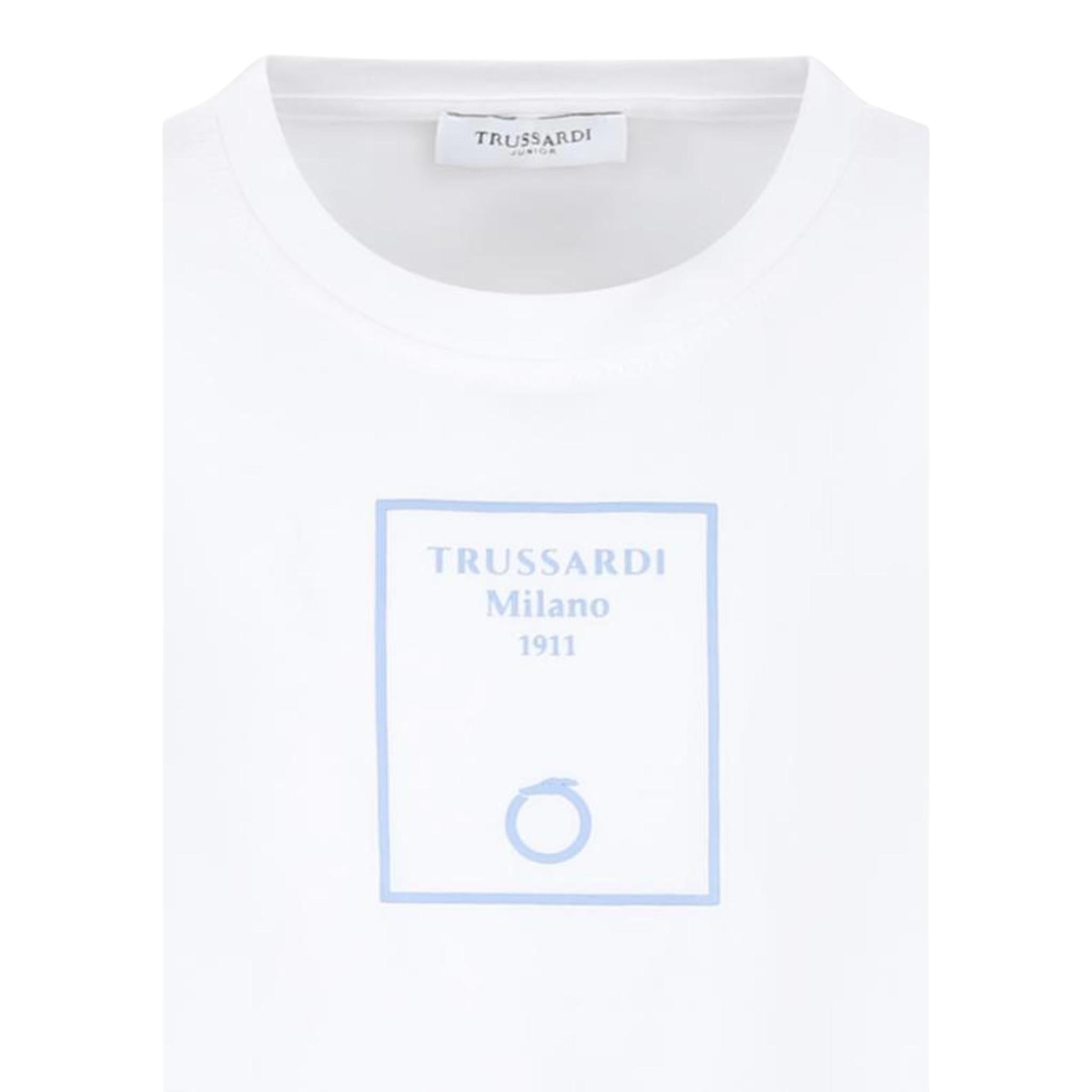 Trussardi T-Shirt Girocollo Tinta Unita con Stampa per Bambino TBP25025TS BIANCO TRUSSARDI 