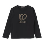 Liu Jo Shirt Tinta Unita Girocollo con Brillantini per Bambina KF4029 NERO LIU JO 