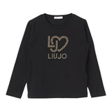 Liu Jo Shirt Tinta Unita Girocollo con Brillantini per Bambina KF4029 NERO LIU JO 