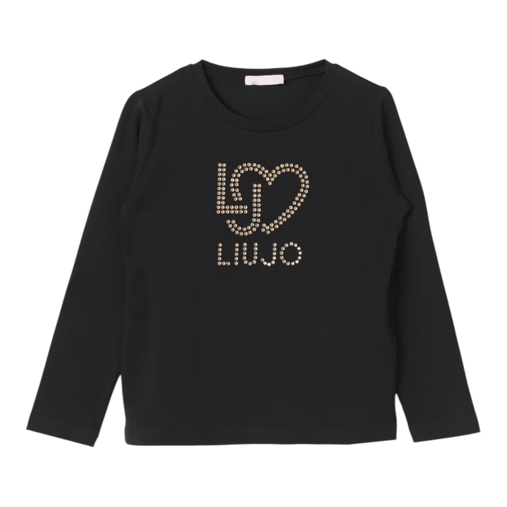 Liu Jo Shirt Tinta Unita Girocollo con Brillantini per Bambina KF4029 NERO LIU JO 
