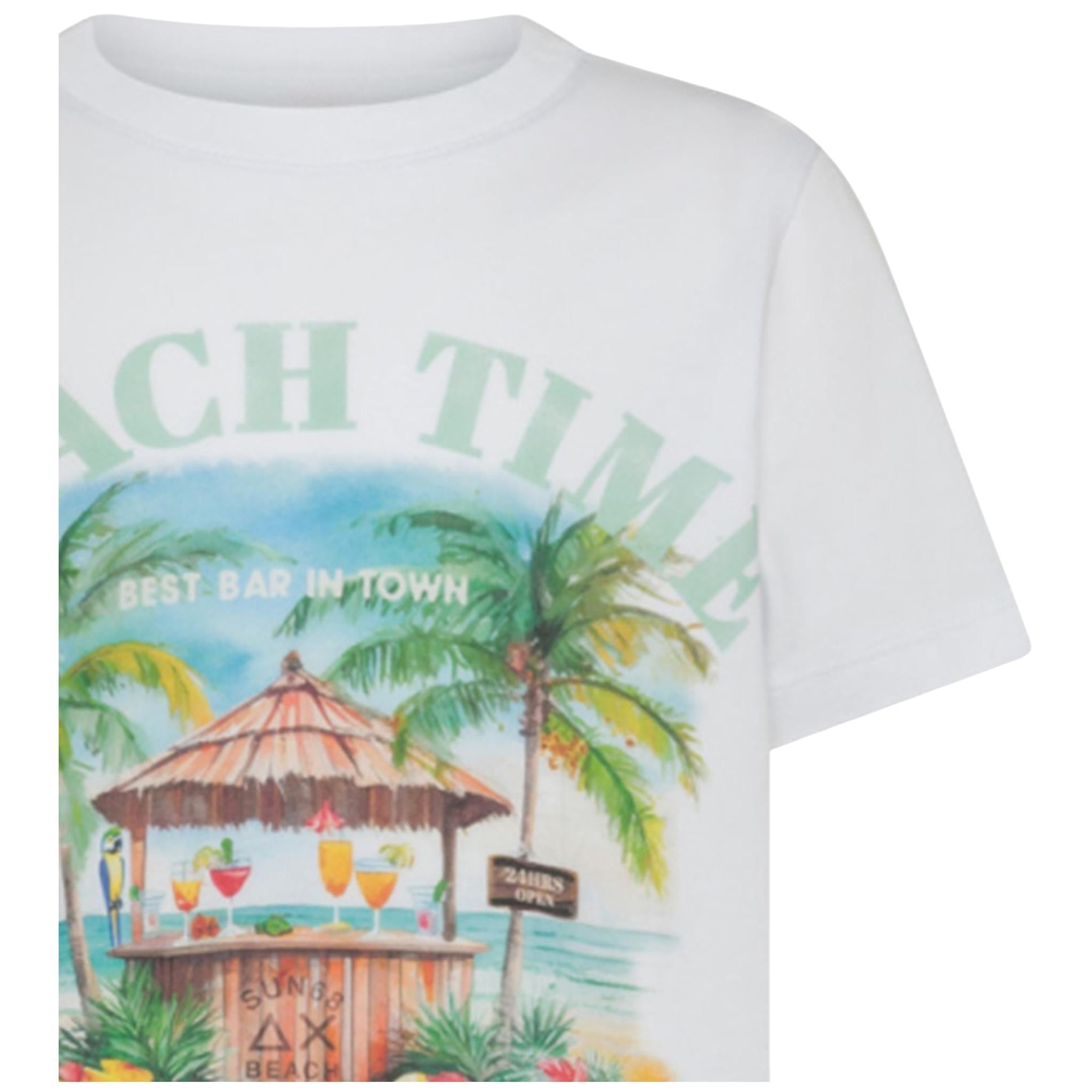 Sun68 T-Shirt Girocollo tinta unita con Stampe Bianco per Bambino T35342 BIANCO SUN68 