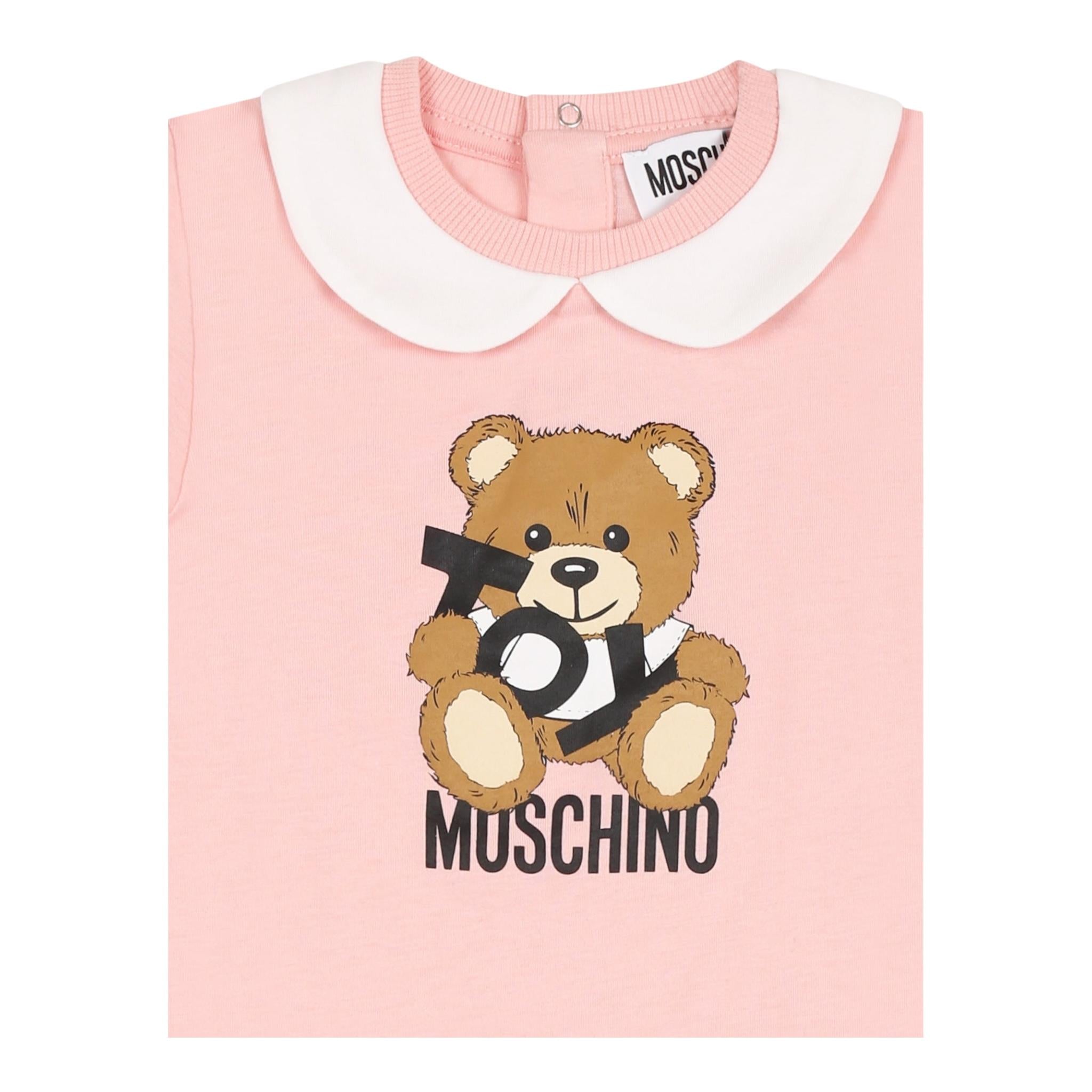 Moschino Pagliaccetto Tinta Unita con Stampa per Neonata MUT049 ROSA MOSCHINO 
