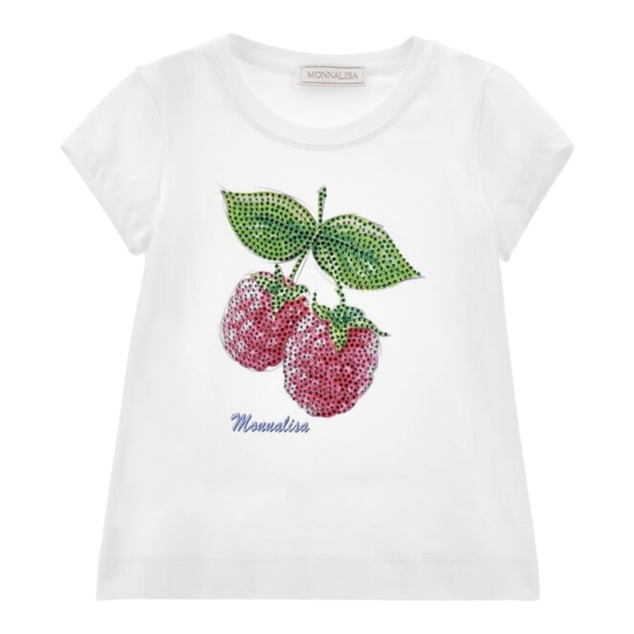 Monnalisa T-Shirt Girocollo Tinta Unita con Brillantini per Bambina 19E617 BIANCO MONNALISA 