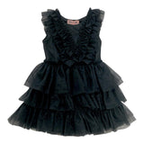 Aniye By Girl Abito Giromanica Tinta Unita Con Tulle Nero Per Bambina