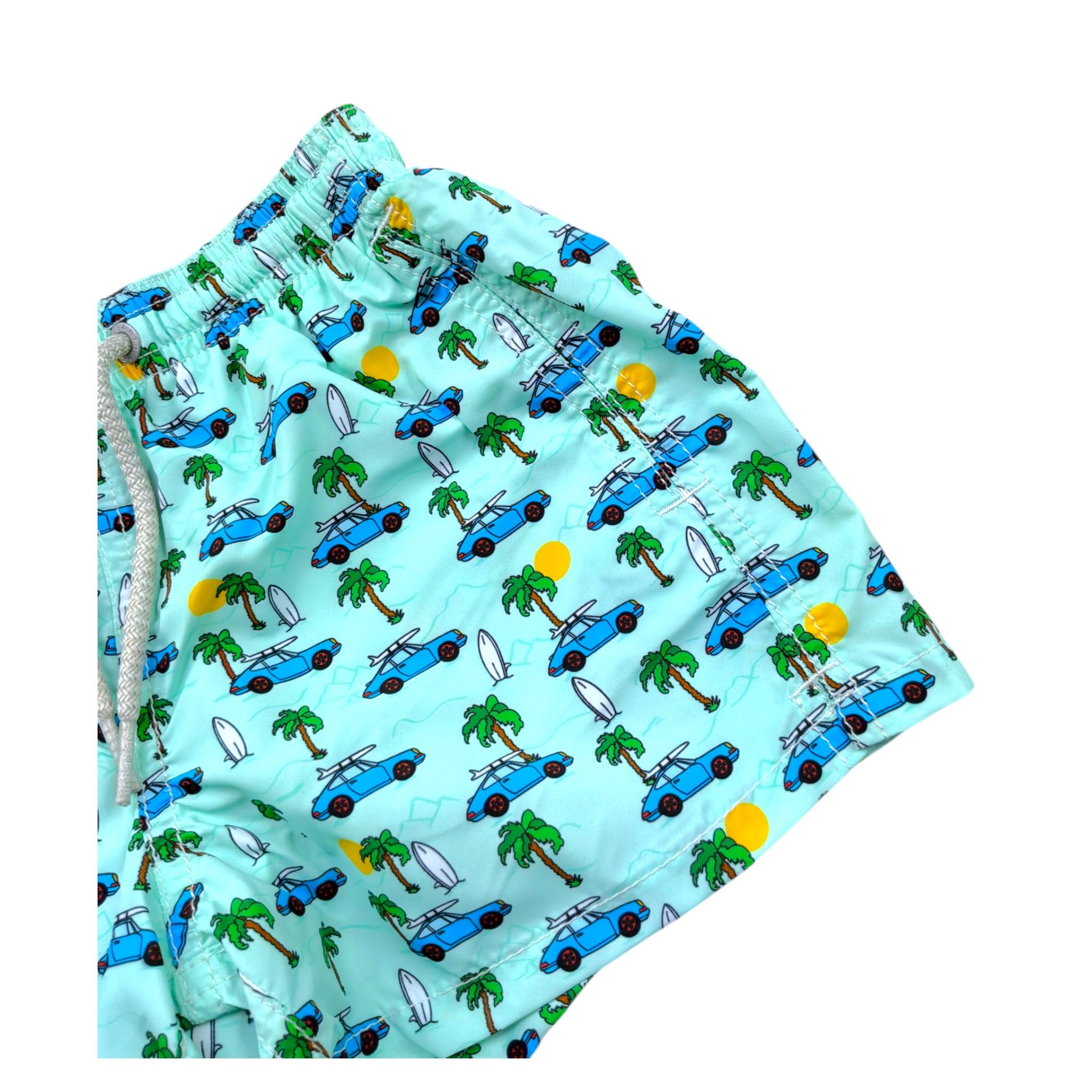 Saint Barth Costume Modello Boxer Tinta Unita con Stampa per Bambino SURFVOJAGE VERDE ACQUA SAINT BARTH 