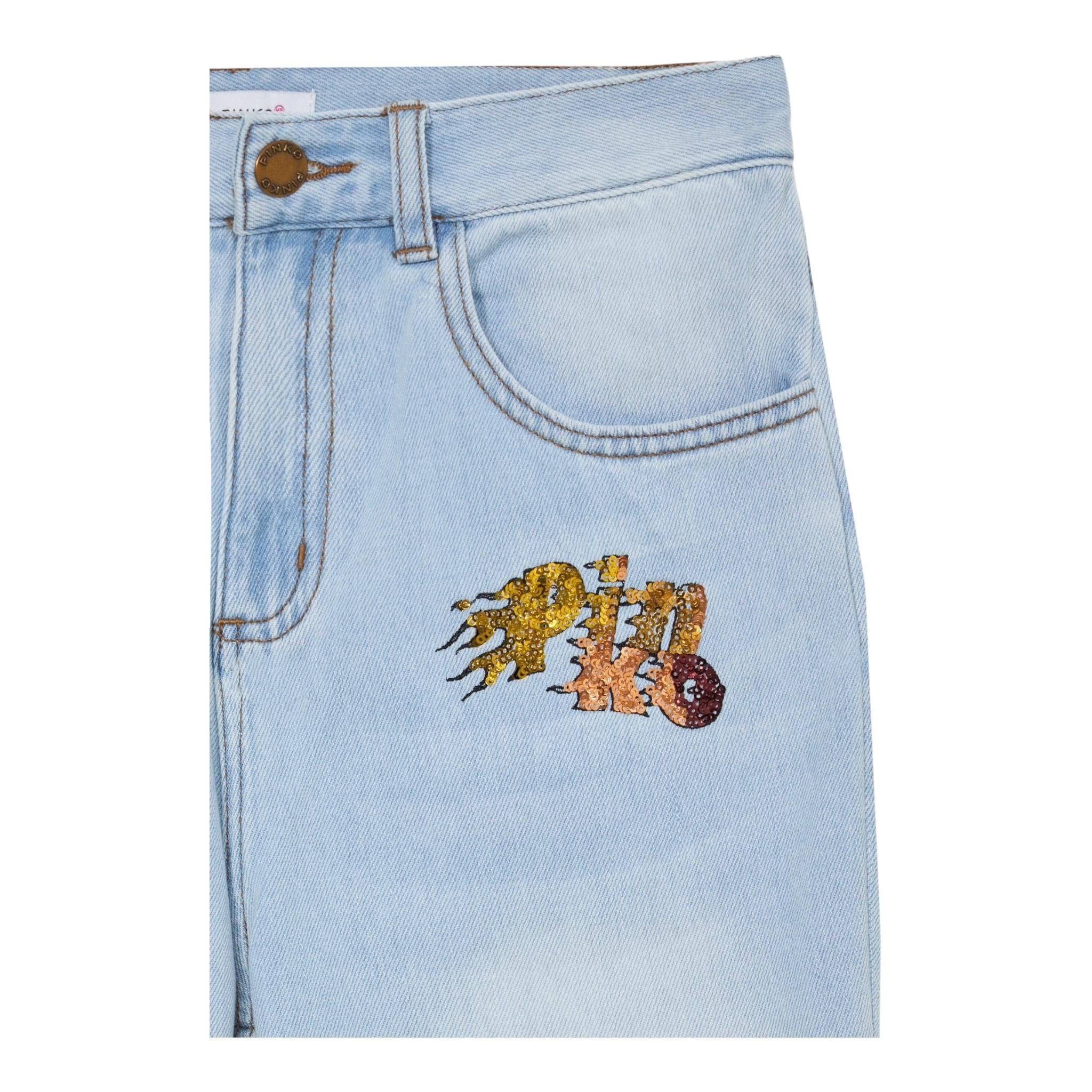 Pinko Jeans Tinta Unita Modello Zampa con Paillettes per Bambina KFPA007 AZZURRO PINKO 