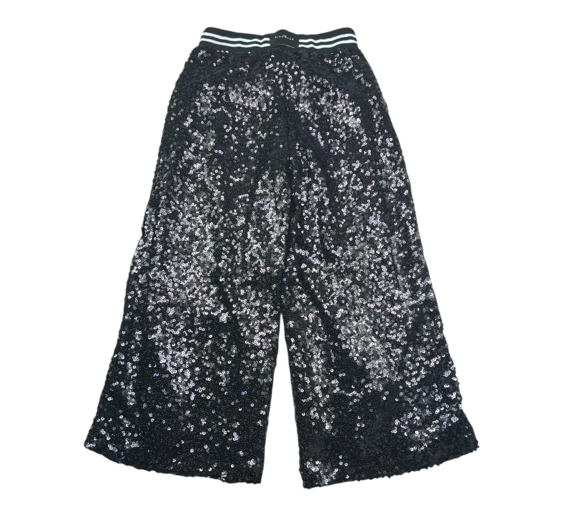 John Richmond Pantalone Modello Palazzo Paillettato Tinta Unita per Bambina RGP26060PA NERO JOHN RICHMOND 