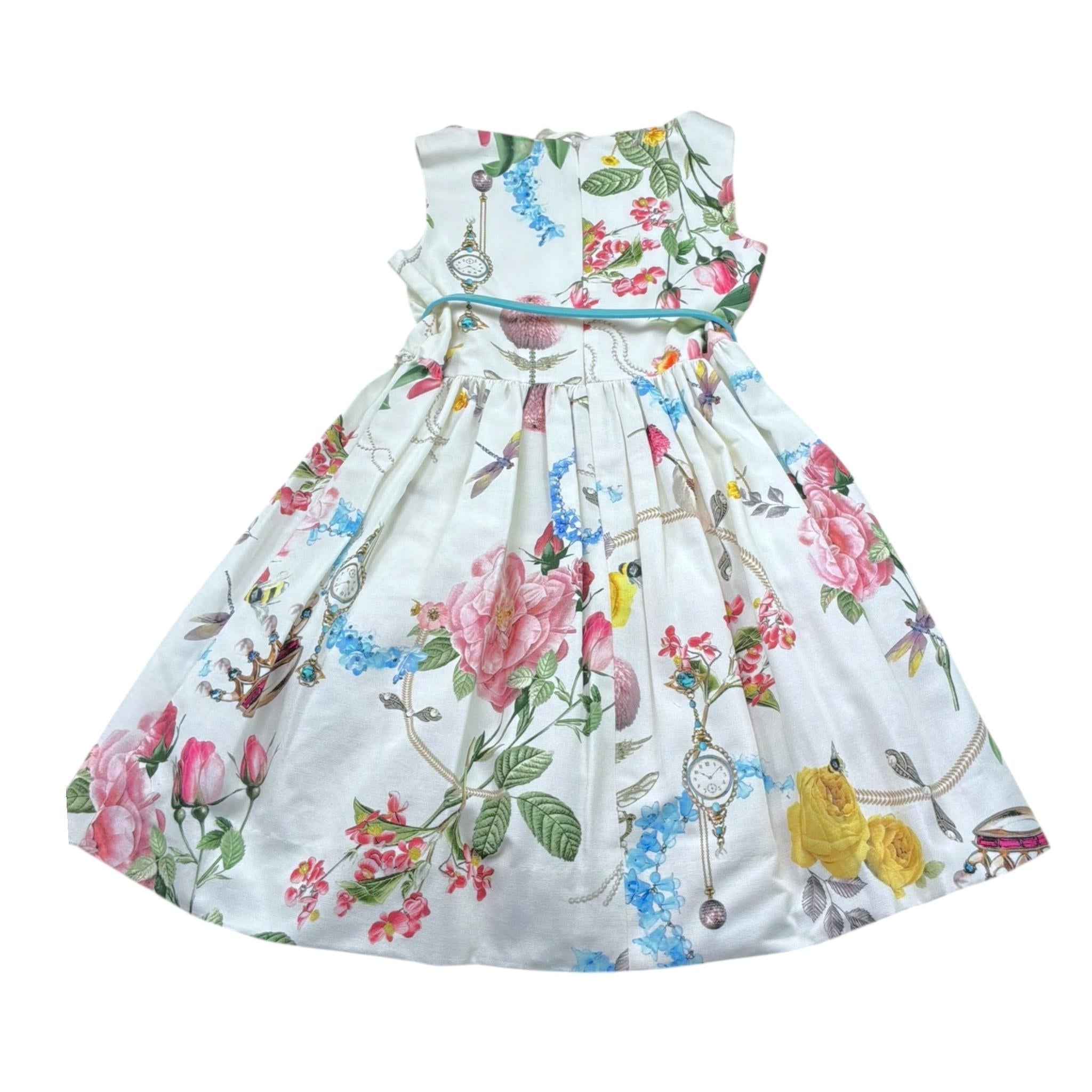 Monnalisa Abito Tinta Unita Giromanica con Stampa Fiori per Bambina FJFOR PANNA MONNALISA 