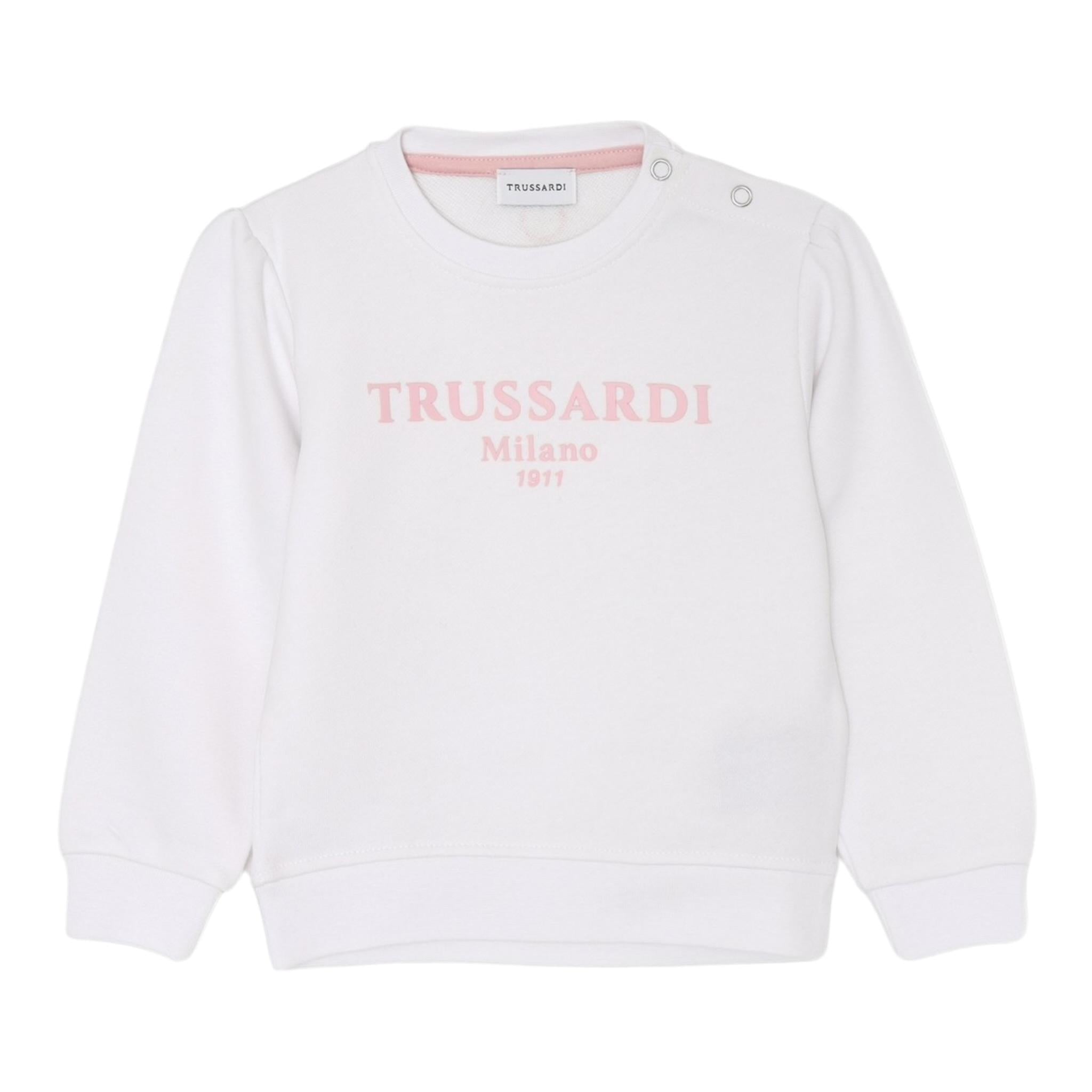 Trussardi Felpa Chiusa Girocollo Tinta Unita con Logo per Neonata TIP25008FE BIANCO TRUSSARDI 
