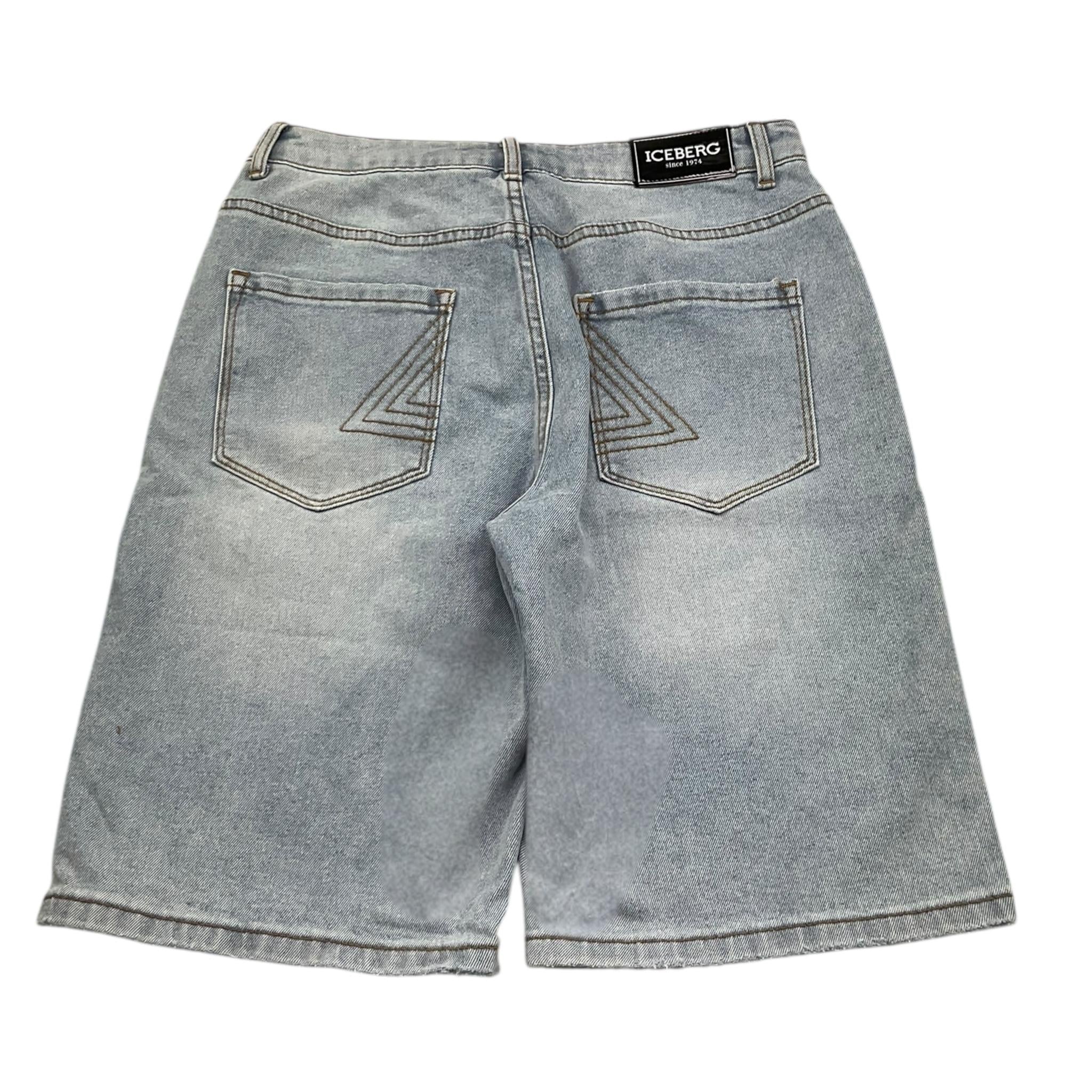 Iceberg Bermuda In Denim Tinta Unita con Stampa per Bambino BMICE5100J AZZURRO ICEBERG 