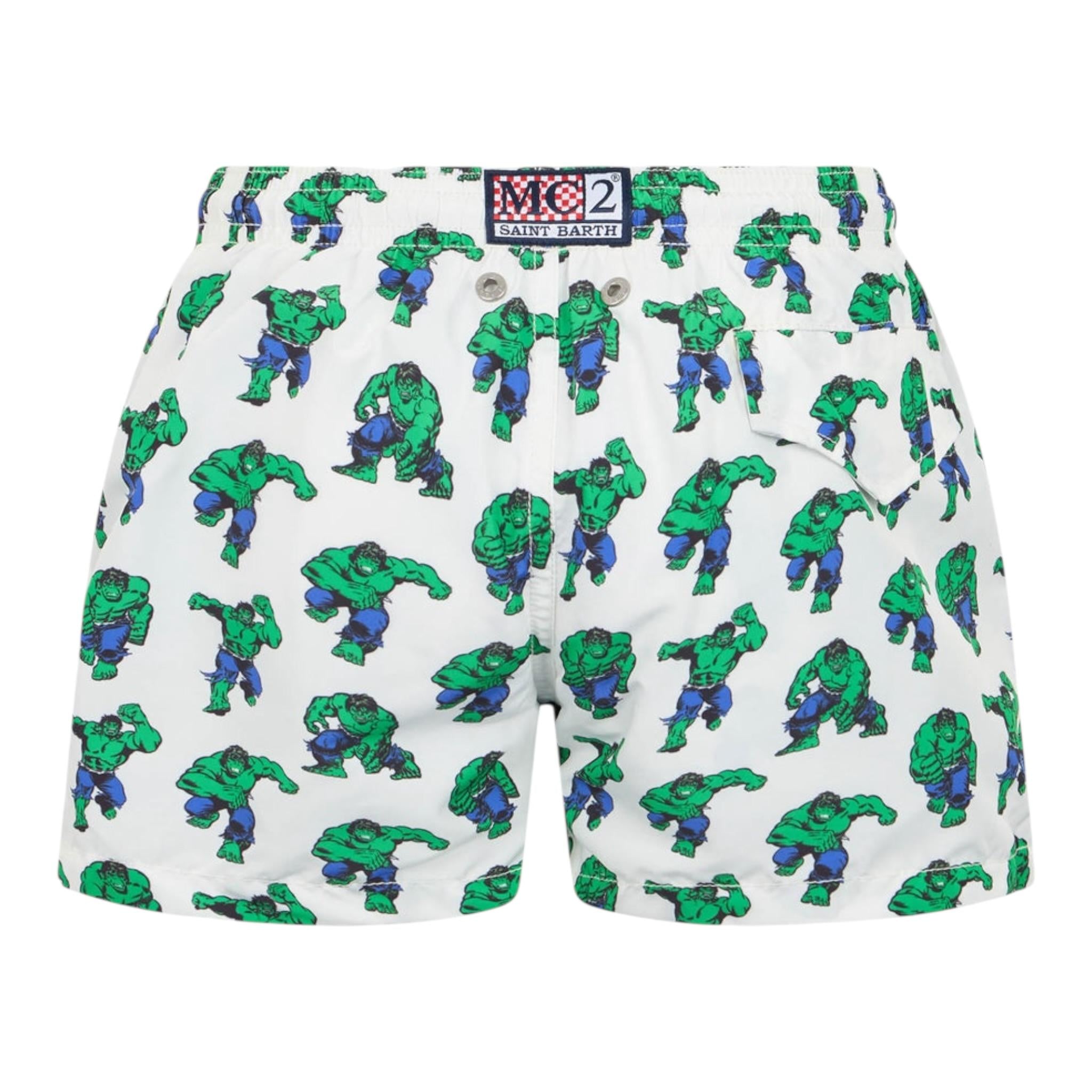 Saint Barth Costume Modello Boxer Tinta Unita con Stampa Hulk per Bambino HULK01X BIANCO SAINT BARTH 