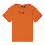 Balmain T-Shirt Girocollo Tinta Unita con Stampa per Neonato BW8601 ARANCIONE BALMAIN 