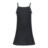 Calvin Klein Abito Tinta Unita A Bretelline Logate Nero Per Bambina