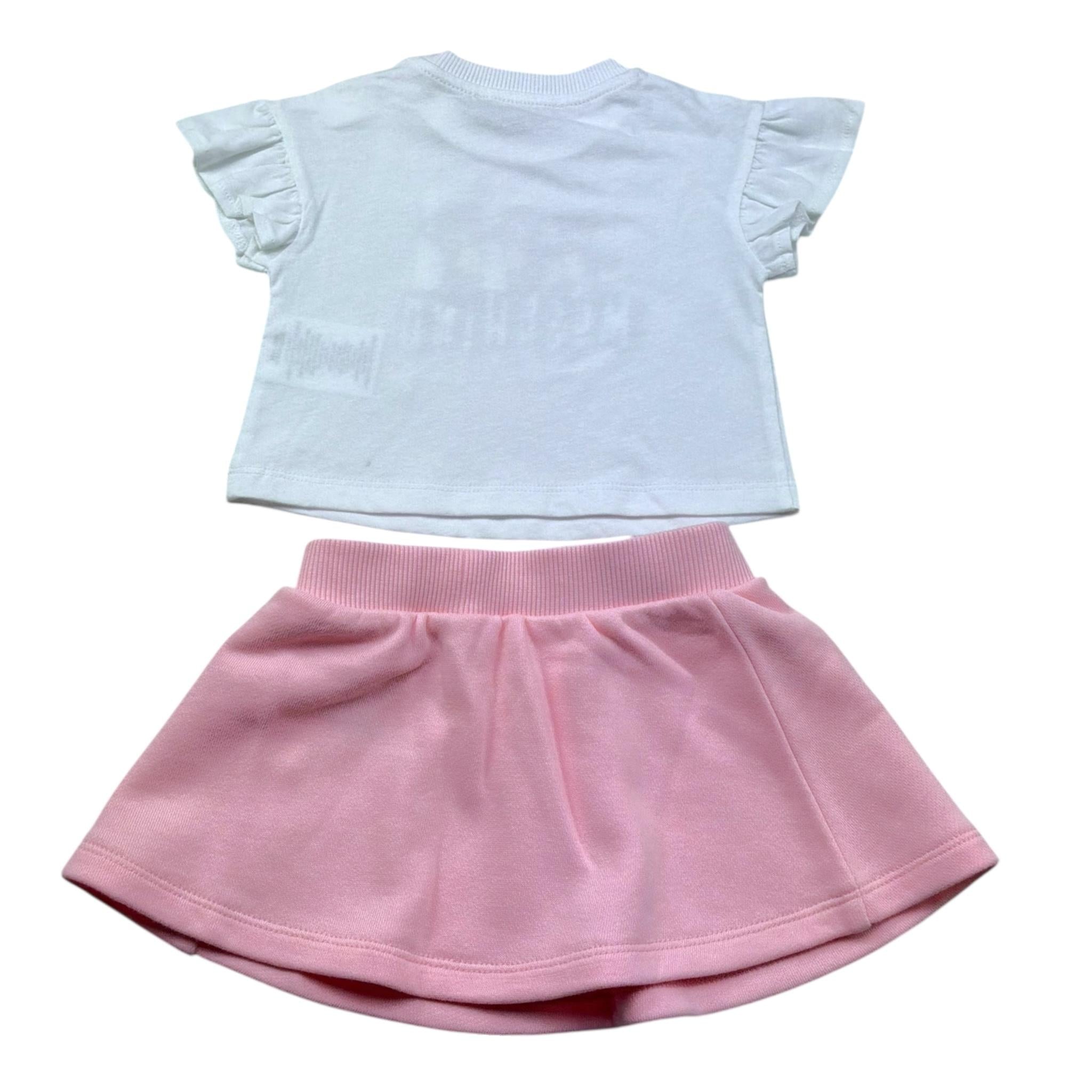 Moschino Completo 2 P T-Shirt Girocollo Tinta Unita con Stampa-Gonna per Neonata MBG01GG BIANCO MOSCHINO 