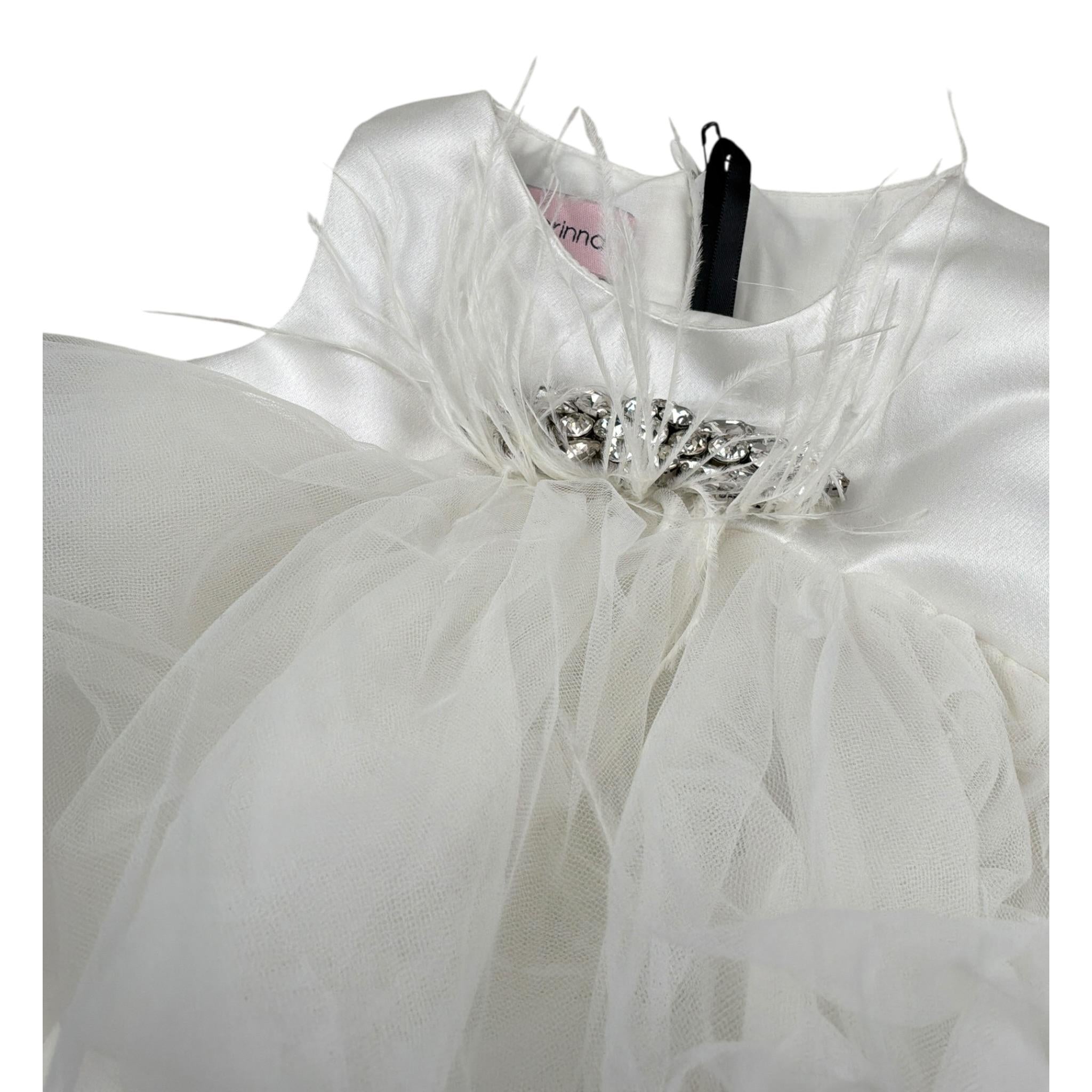 Nunzia Corinna Abito Giromanica tinta unita con Tulle Bianco per Neonata NB2014419 BIANCO NUNZIA CORINNA 