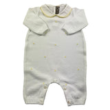 Little Bear Tutina Manica Lunga Tinta Unita Con Ricami In Contrasto Bianco Per Neonato
