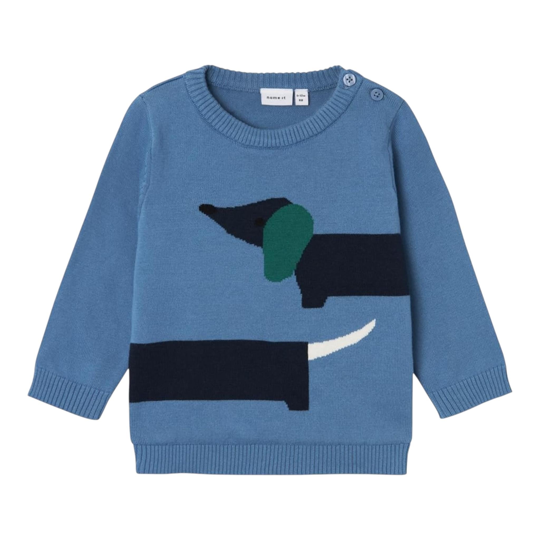 NAME.IT maglia girocollo tinta unita con bassotto Azzurro per Neonato 13231239X AZZURRO NAME.IT 