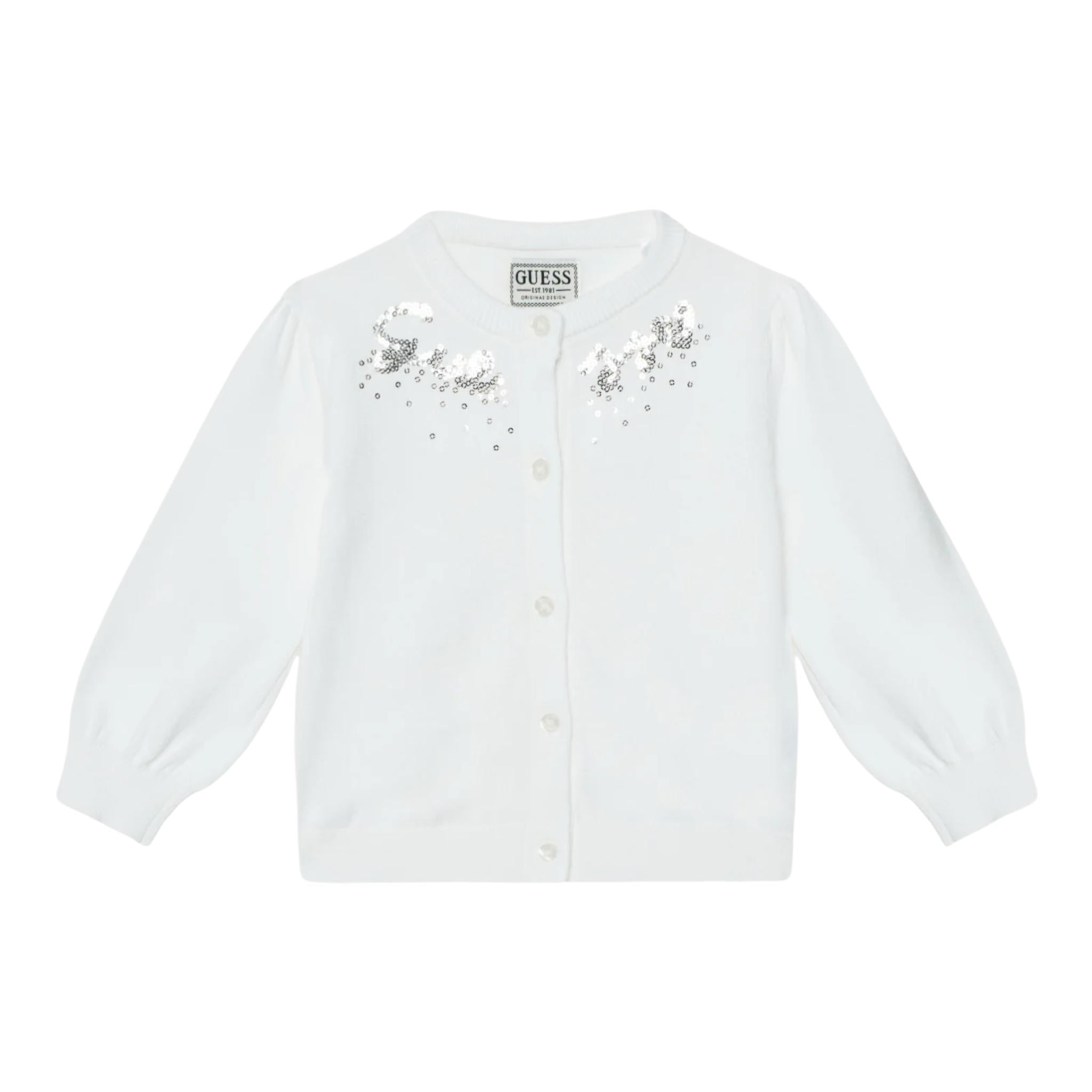 Guess Cardigan Tinta Unita con Paillettes per Neonata K5RR03Z3820 BIANCO GUESS 