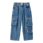 Il Gufo Jeans Tinta Unita Modello Cargo con Girovita Regolabile per Bambina P25PL452J0052 BLU IL GUFO 