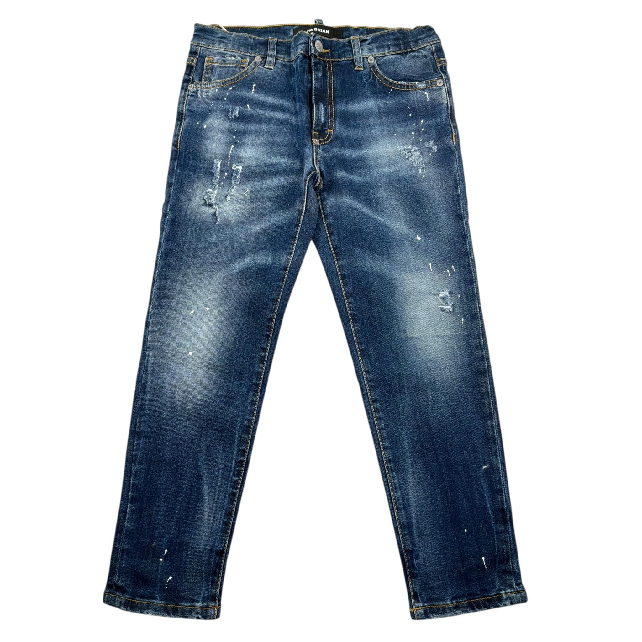 I'M Brian Jeans Tinta Unita con Strappi E Girovita Regolabile per Bambino MIRKO BLU I'M BRIAN 