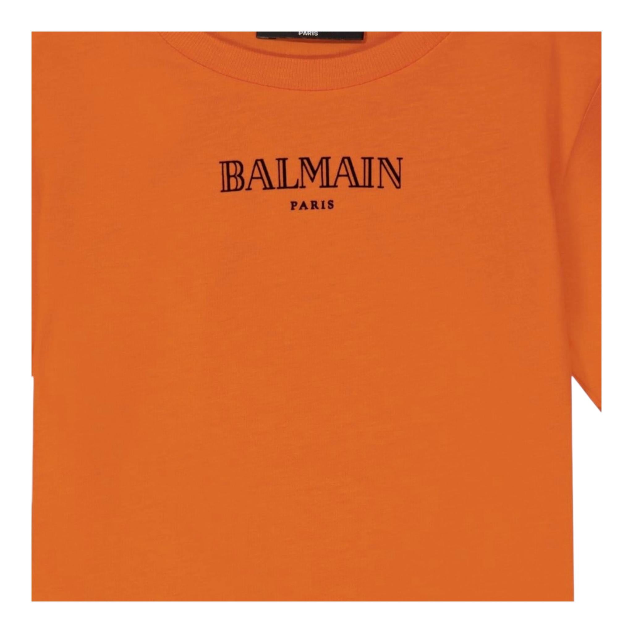 Balmain T-Shirt Girocollo Tinta Unita con Stampa per Neonato BW8601 ARANCIONE BALMAIN 
