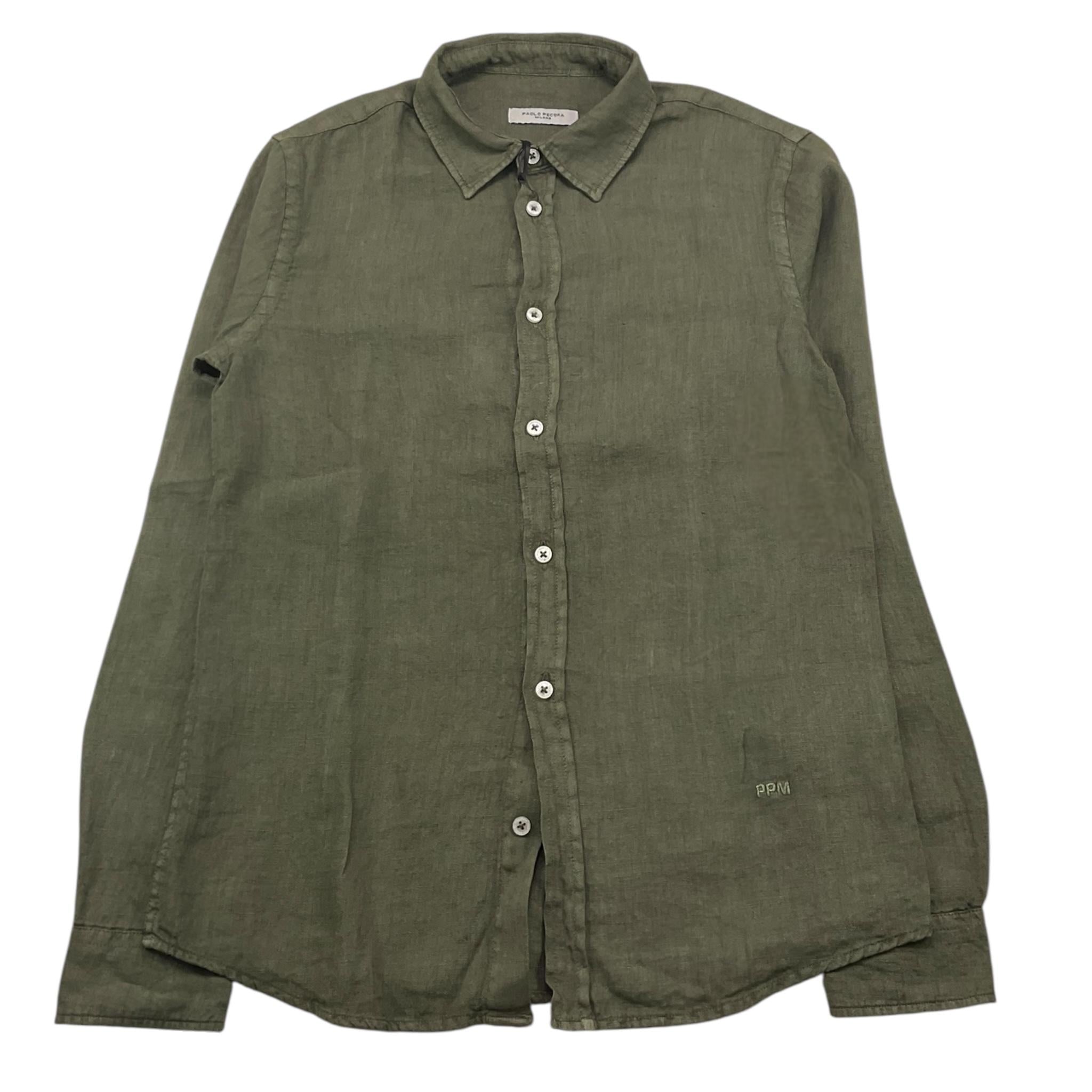 camicia manica lunga tinta unita PP40232 VERDE PAOLO PECORA 