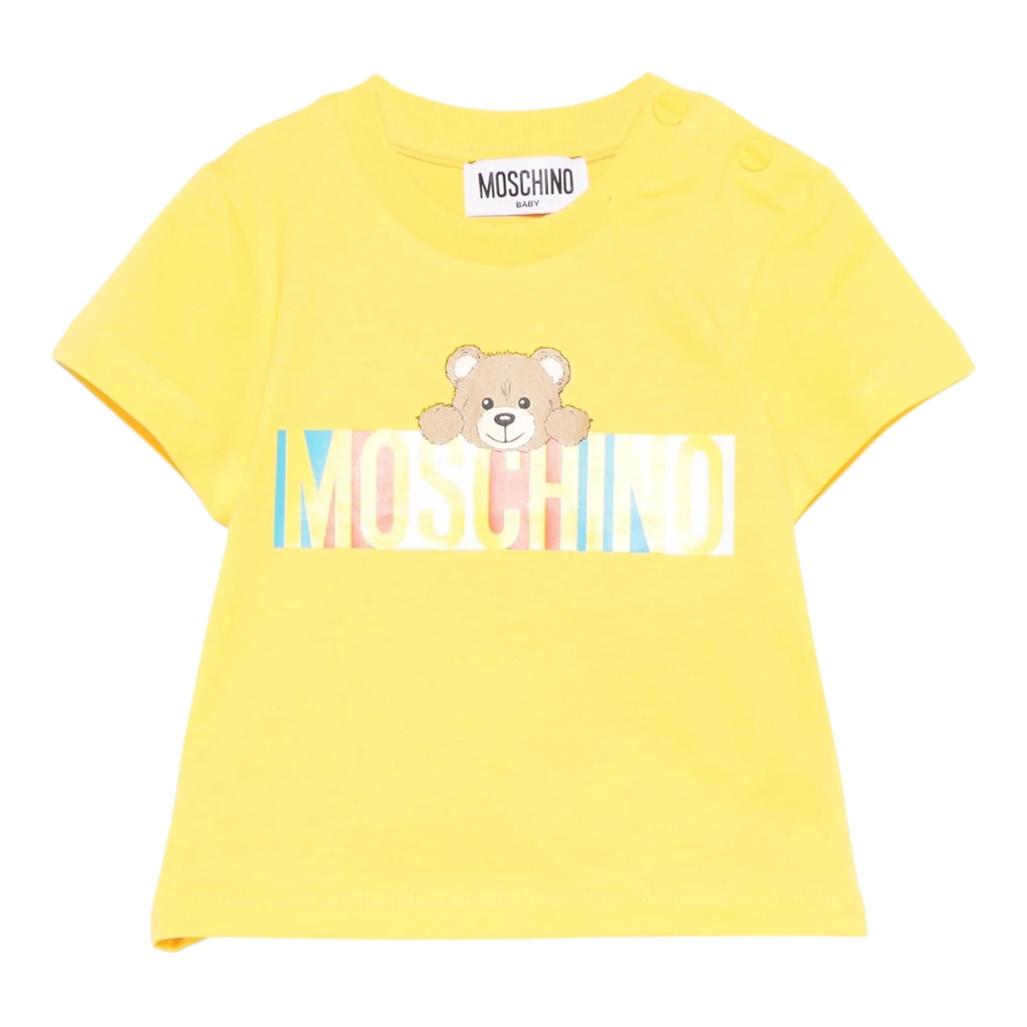 Moschino T-Shirt Girocollo Tinta Unita con Stampa per Neonato MUM04CLO GIALLO MOSCHINO 
