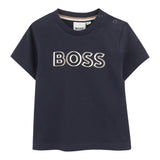 Boss T-Shirt Girocollo Tinta Unita con Logo per Neonato J52107 BLU BOSS 