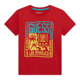 Guess T-Shirt Gircollo Tinta Unita con Stampa per Neonato N5GI16K8HM4XX ROSSO GUESS 