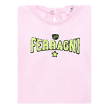 Chiara Ferragni T-Shirt Girocollo Tinta Unita Con Stampa Rosa Per Neonata