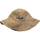 Saint Barth Cappello In Paglia Tinta Unita con Ricami per Bambina RAFFIA BEIGE SAINT BARTH 