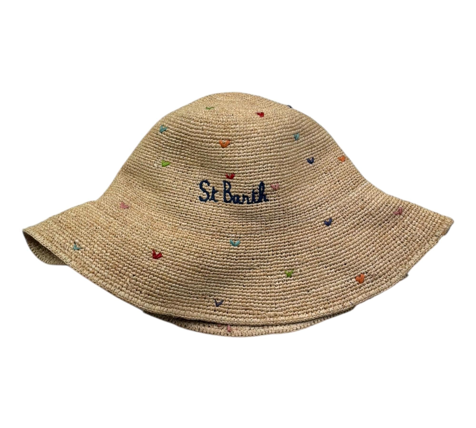 Saint Barth Cappello In Paglia Tinta Unita con Ricami per Bambina RAFFIA BEIGE SAINT BARTH 