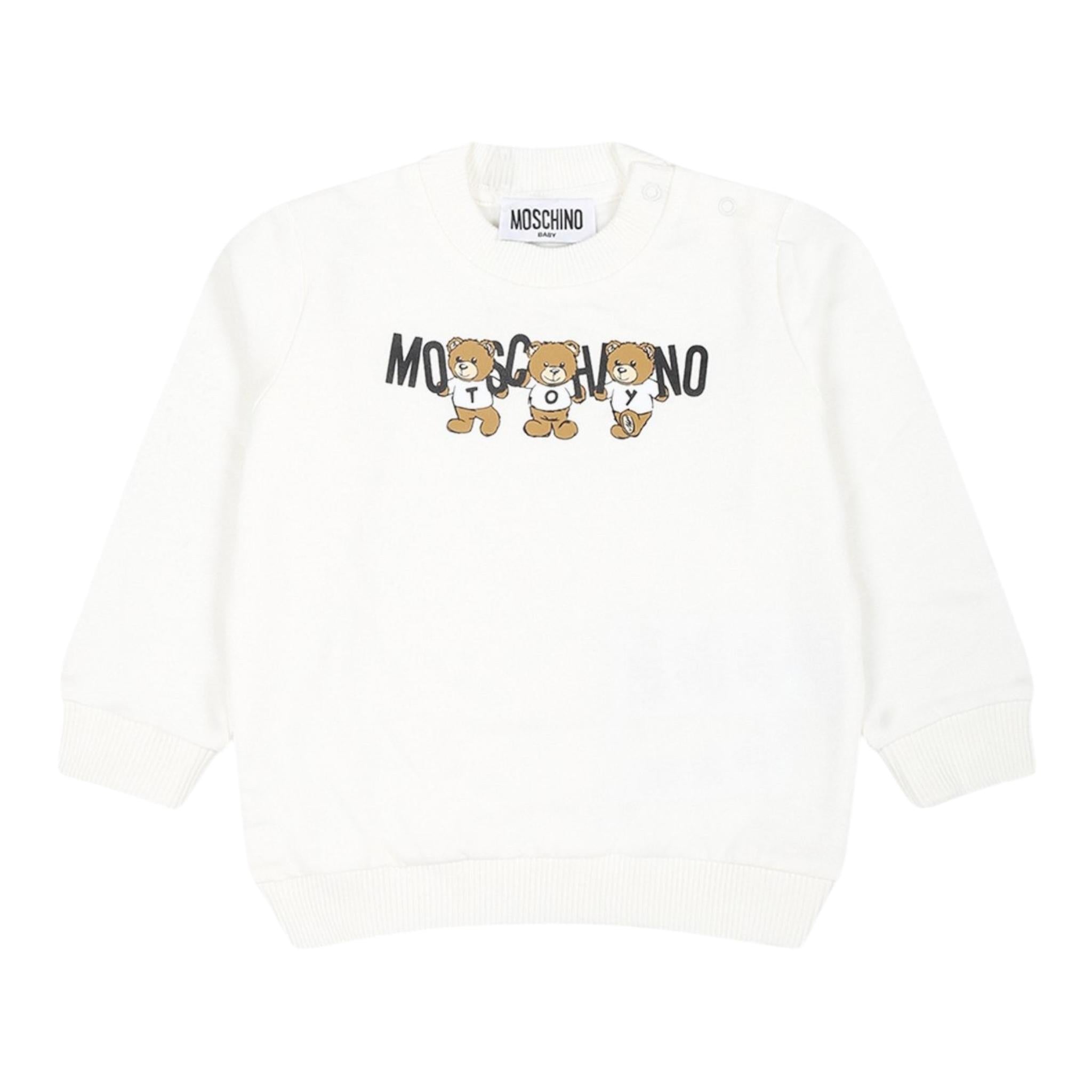 MOSCHINO felpa chiusa girocollo tinta unita con stampa in contrasto Bianco per Neonata M8F04QX BIANCO MOSCHINO 