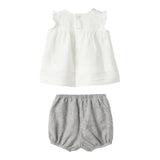 Il Gufo Completo 2 Pezzi Camicia-Culotte Bicolore Bianco/Grigio Per Neonata