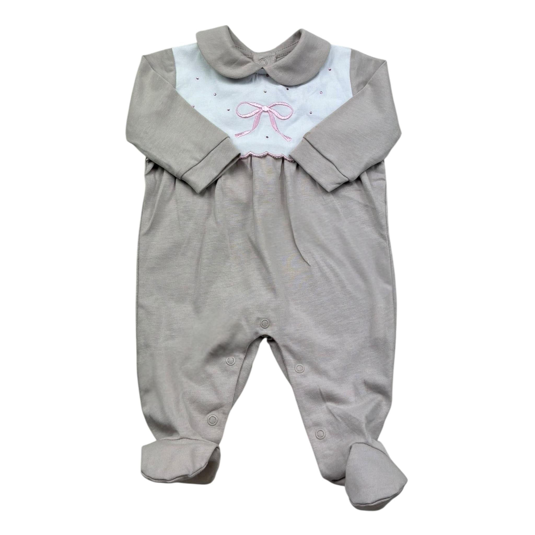 Isabel & Martinez Tutina Manica Lunga Tinta Unita con Ricami per Neonata IM25N451 BEIGE ISABEL & MARTINEZ 