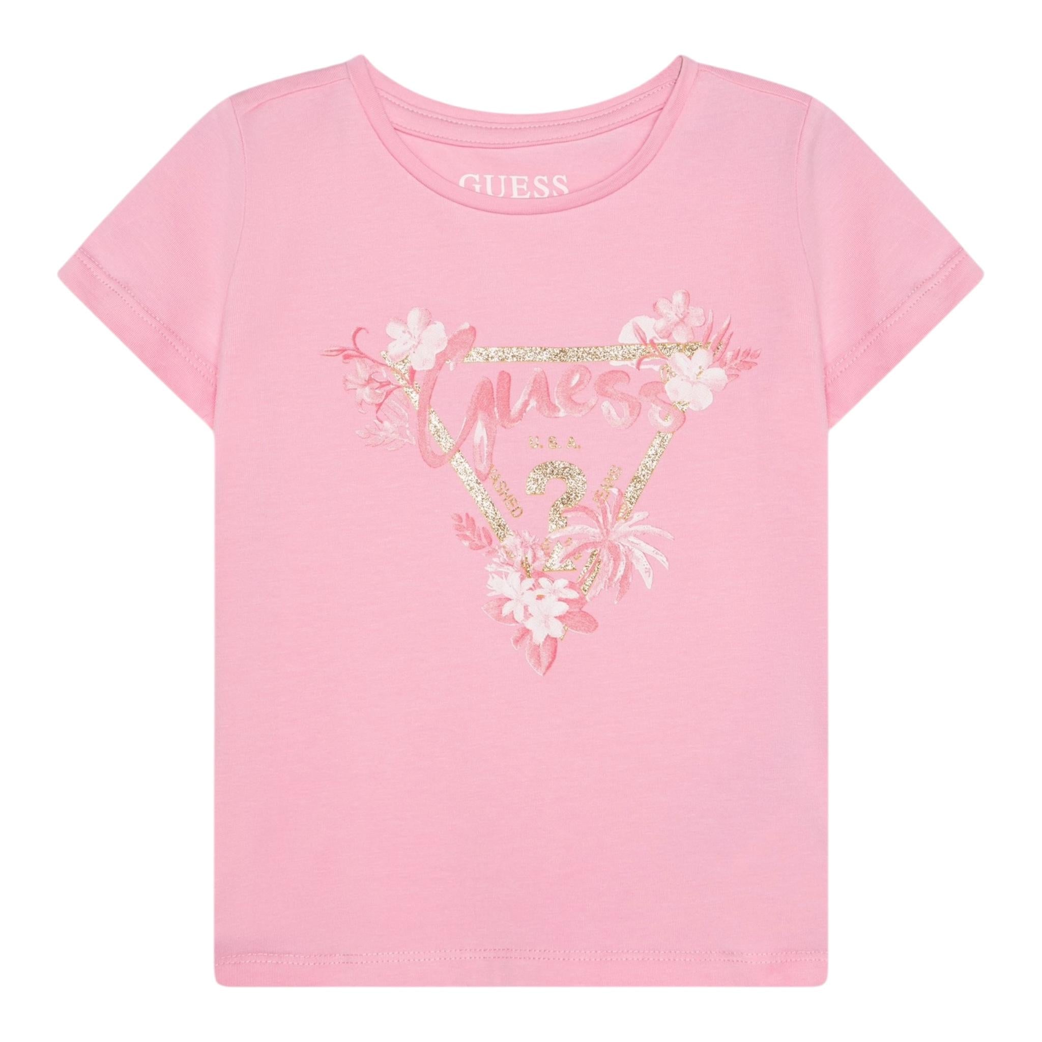 Guess T-Shirt Girocollo Tinta Unita con Stampa per Neonata K5GI14K6YW4N ROSA GUESS 