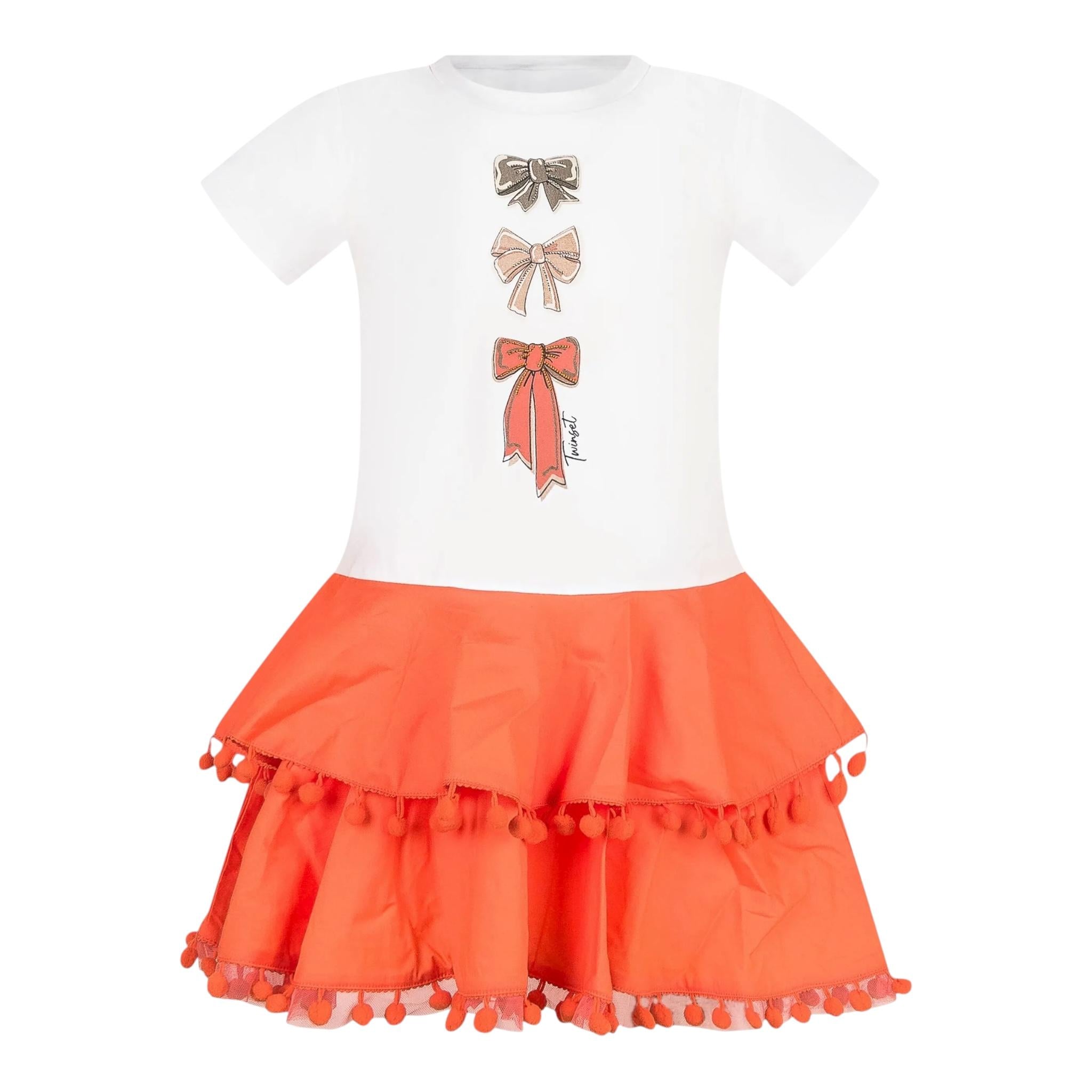 Twinset Abito Mezza Manica Bicolore con Stampa per Bambina 251GJ242B BIANCO TWINSET 